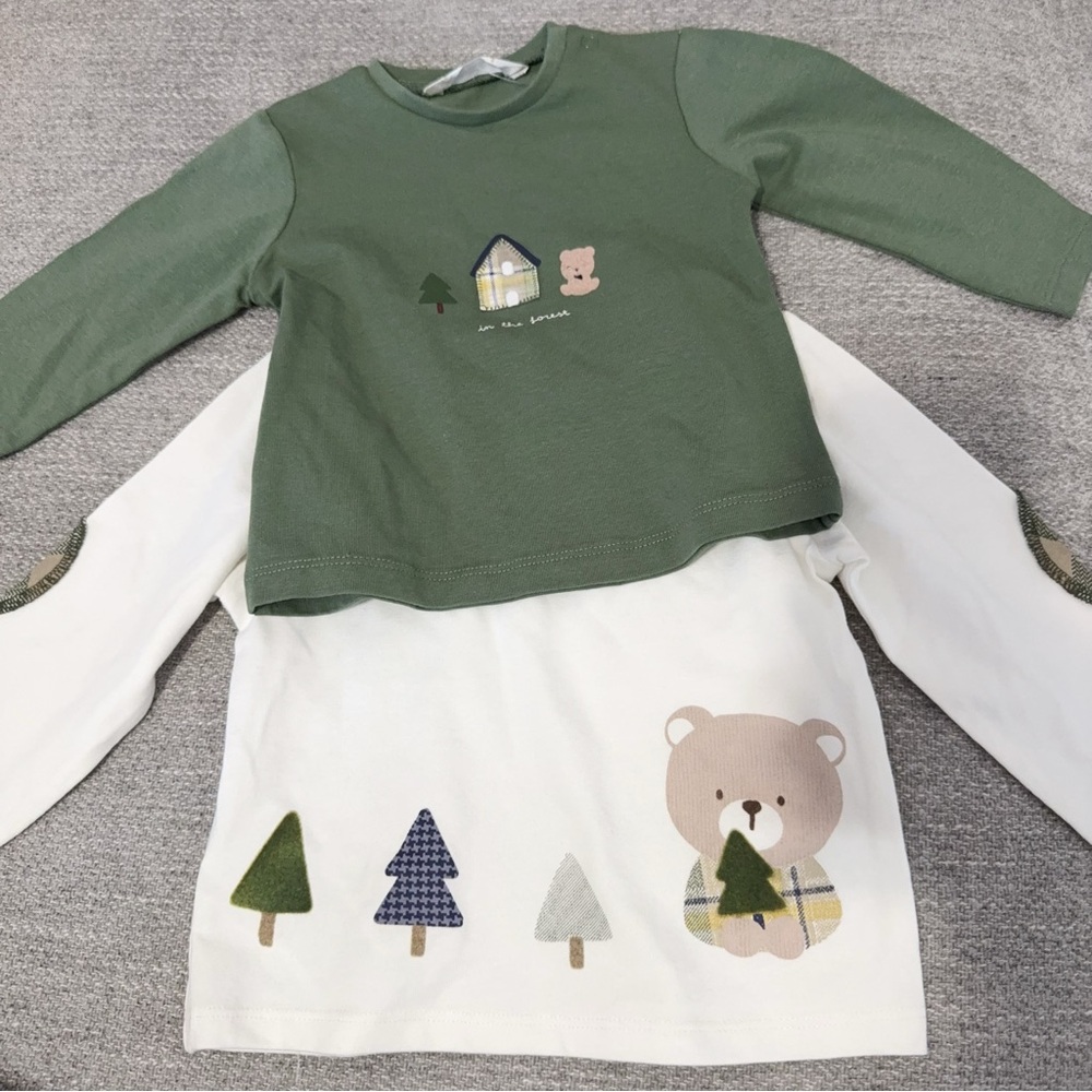 MAYORAL Baby Boys Ivory Bear Print Long Sleeve Top 2 Pack 4-6M & 6-9M
